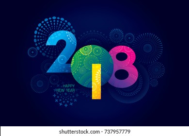 Ilustración vectorial de los fuegos artificiales. Feliz Año Nuevo 2018