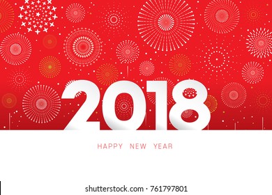 Vector illustration of  fireworks. Happy new year 2018 theme