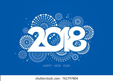 Vector illustration of  fireworks. Happy new year 2018 theme