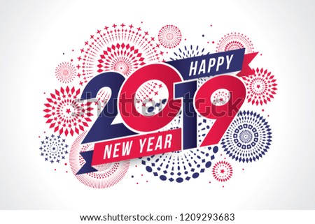Vector illustration of  fireworks. Happy new year 2019 theme