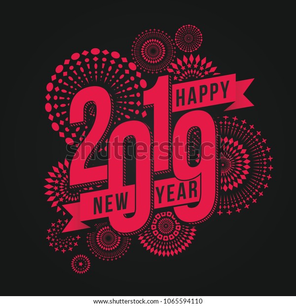 Vector illustration of  fireworks. Happy new year 2019 theme