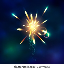 Vector illustration of fireworks in the night sky.
