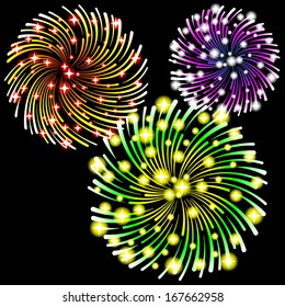 vector illustration of fireworks on black background