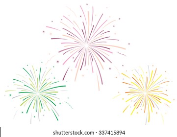 Vector illustration of fireworks on white background