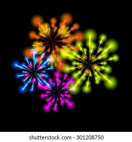 Vector Illustration of Fireworks, Salute on a Dark Background EPS10