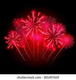 Vector Illustration of Fireworks, Salute on a Dark Background EPS10