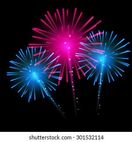 Vector Illustration of Fireworks, Salute on a Dark Background EPS10