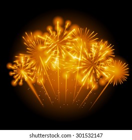 Vector Illustration of Fireworks, Salute on a Dark Background EPS10