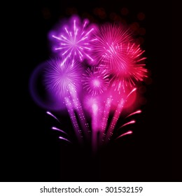 Vector Illustration of Fireworks, Salute on a Dark Background EPS10