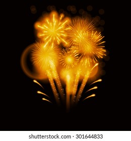 Vector Illustration of Fireworks, Salute on a Dark Background EPS10