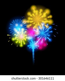 Vector Illustration of Fireworks, Salute on a Dark Background EPS10
