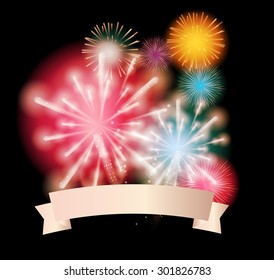 Vector Illustration of Fireworks, Salute on a Dark Background EPS10