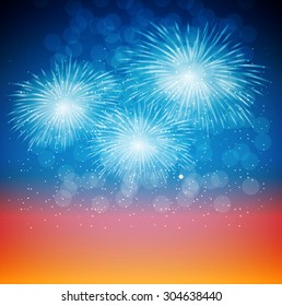 Vector Illustration of Fireworks, Salute on a Dark Background EPS10
