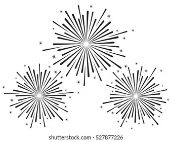 Vector illustration of fireworks set in black color on white background