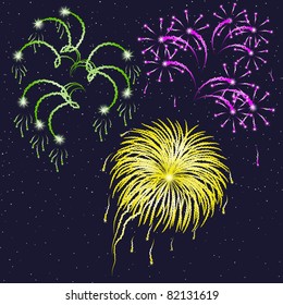 Vector illustration - fireworks in the sky. Background, salute each grouped.