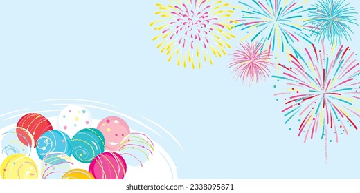 Vector illustration of fireworks and water balloons  background.