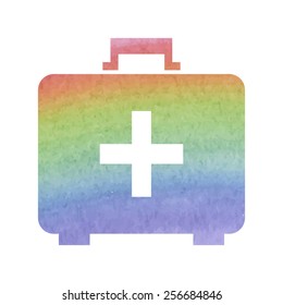 vector illustration of first aid box icon on white background. Watercolor effect