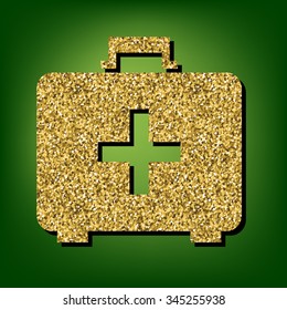 vector illustration of first aid box icon. Golden icon