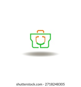 Ilustración vectorial de botiquín de primeros auxilios y estetoscopio. Símbolo de la atención sanitaria. Icono de ambulancia, emergencia.