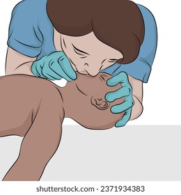 Vector illustration, first aid to a minor, Artificial respiration.