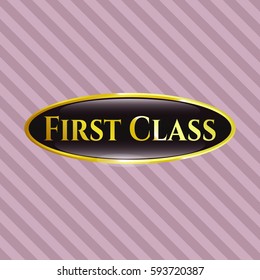 Ilustración vectorial del emblema dorado o placa de primera clase
