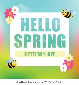 Vector illustration first day of spring, hello spring editable post banner template
