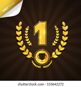 Vector Illustration of First  Place, Gold Medal Theme on Dark Background