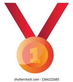 Ilustración vectorial de una medalla de primer lugar en una franja roja sobre fondo blanco