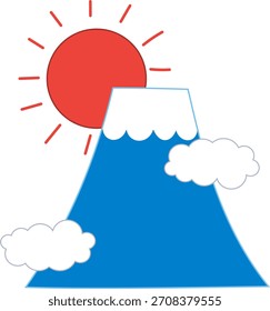 Ilustración vectorial de la primera salida del sol desde detrás del Monte Fuji en la mañana del Día del Año Nuevo
