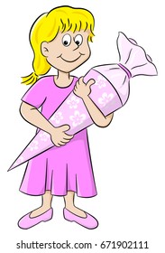 vector illustration of a first-grader with school cone