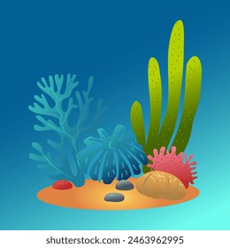 Vector illustration of fish and algae in flat style
