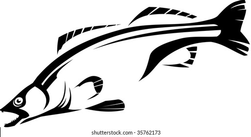 Vector illustration of a fish. Black and white