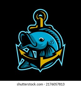 vector illustration of fish and boat anchor, fishing for big fish
