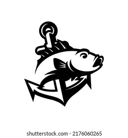 vector illustration of fish and boat anchor, fishing for big fish