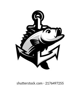 vector illustration of fish and boat anchor, fishing for big fish