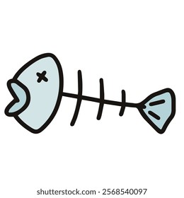 vector illustration fish bone, fish bone cartoon drawing, isolated on white background