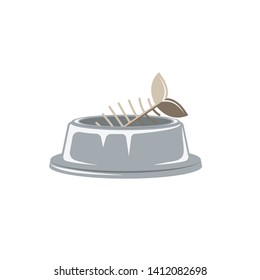 Vector illustration. Fish bone Two bones in a bowl. The template for the goods pet shop, pet food, veterinary and vet clinic. Decoration and advertising logo concept.