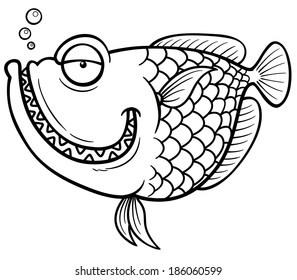 Vector illustration of Fish cartoon - Coloring book