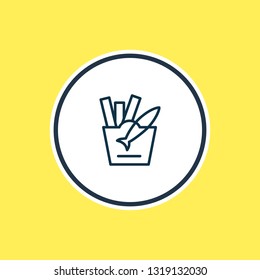 Vector illustration of fish with chips icon line. Beautiful naval element also can be used as snack icon element.