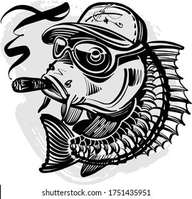 the vector illustration of the fish with cigar in mouth