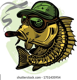 the vector illustration of the fish with cigar in mouth