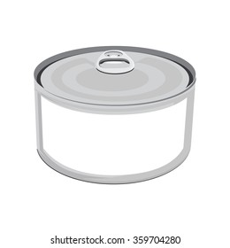 Vector illustration fish conserve with white label. Tin can. Blank aluminum can. Can of tuna fish