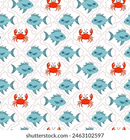 Vector illustration of a fish crab in a rhombus, created with the detail and grace of the fish world. Ideal for use in designs related to aquariums, marine life and ecology.