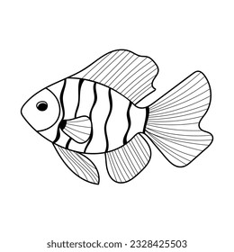 Ilustración vectorial de los peces en estilo doodle. Coloración, icono, impresión, sublimación, dibujo infantil
