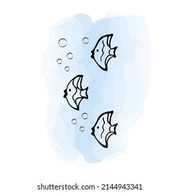 Vector illustration of fish drawn by hand. Black and white sketch.
