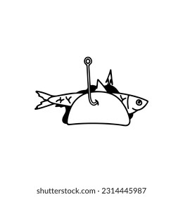 vector illustration of fish with fishing hook concept