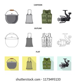 Vector illustration of fish and fishing icon. Collection of fish and equipment stock symbol for web.