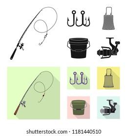 Vector illustration of fish and fishing icon. Set of fish and equipment vector icon for stock.