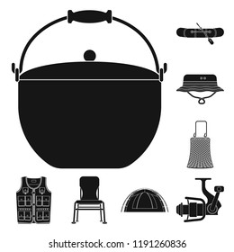 Vector illustration of fish and fishing icon. Set of fish and equipment stock vector illustration.