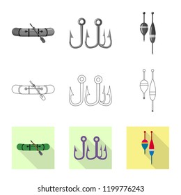 Vector illustration of fish and fishing icon. Collection of fish and equipment stock symbol for web.